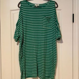 Green dress with cream stripes